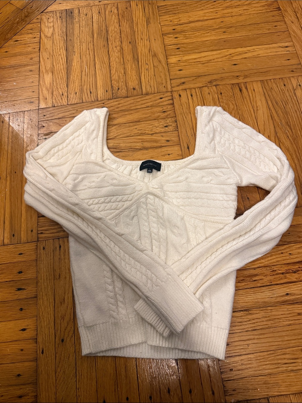 MAJORELLE Ivory Off-the-Shoulder Cable Knit Sweater - Picture 3 of 4